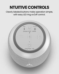 Harmony A0 Solo Auracast Bluetooth 5.4 Wireless Speaker for cafés, reception desks, and venues, with clear buttons and LED ring on/off controls.