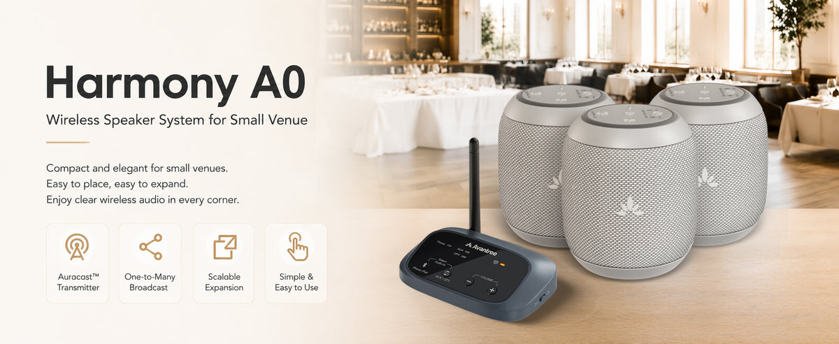 Harmony A0 Auracast Wireless Multi-Speaker System for resturants and venues. Auracast trasmitter, expandable and one to many broadcast