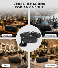 Harmony A2 Auracast Multi-Room Venue Speaker System with Enhanced Sound Synchronized sound across large spaces, salon, fitness studio, restaurants, retail spaces, and venues.
