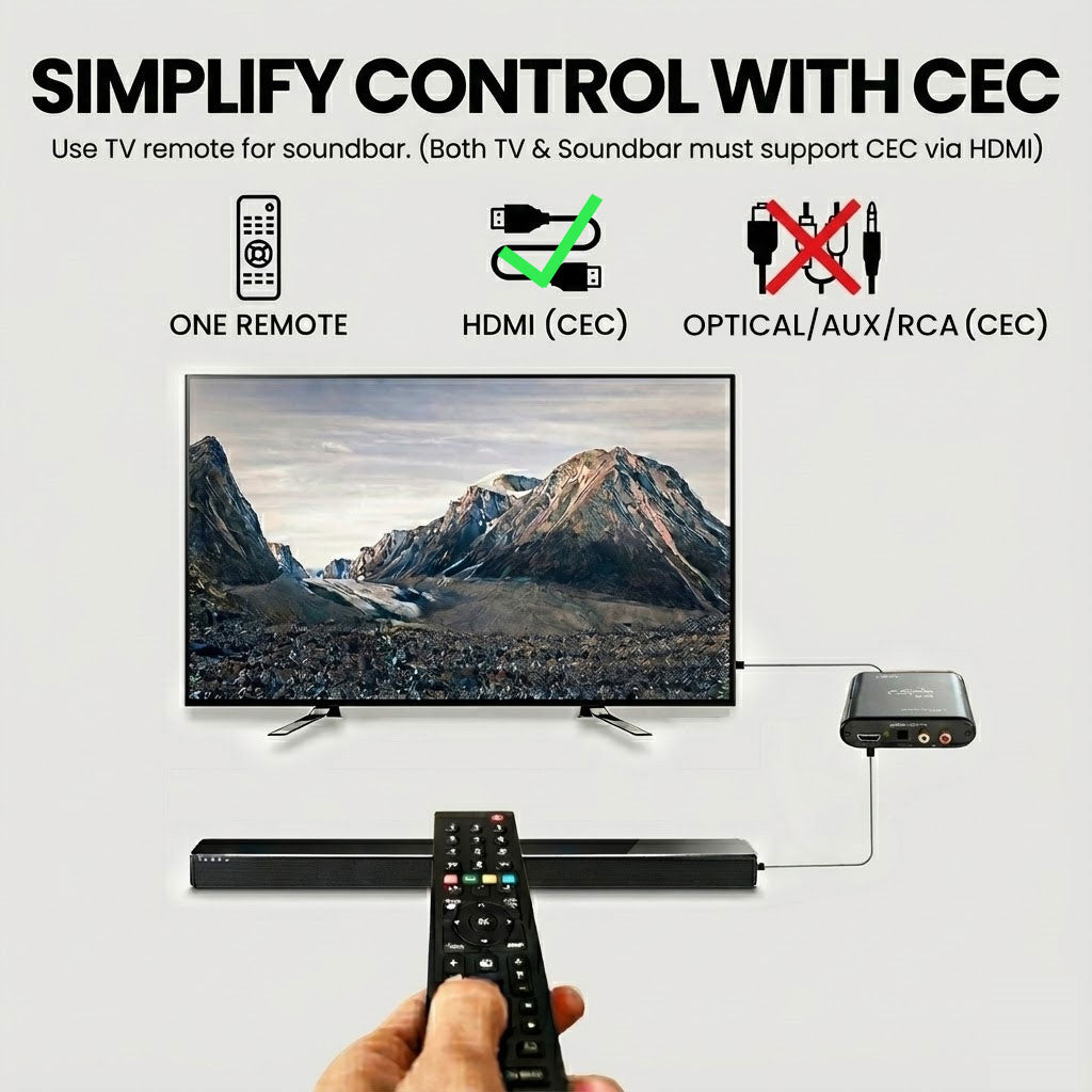 HAX06 HDMI ARC Audio Extractor for Soundbar and Headphones, control soundbar volume with your TV remote if both TV and soundbar support HDMI-CEC.