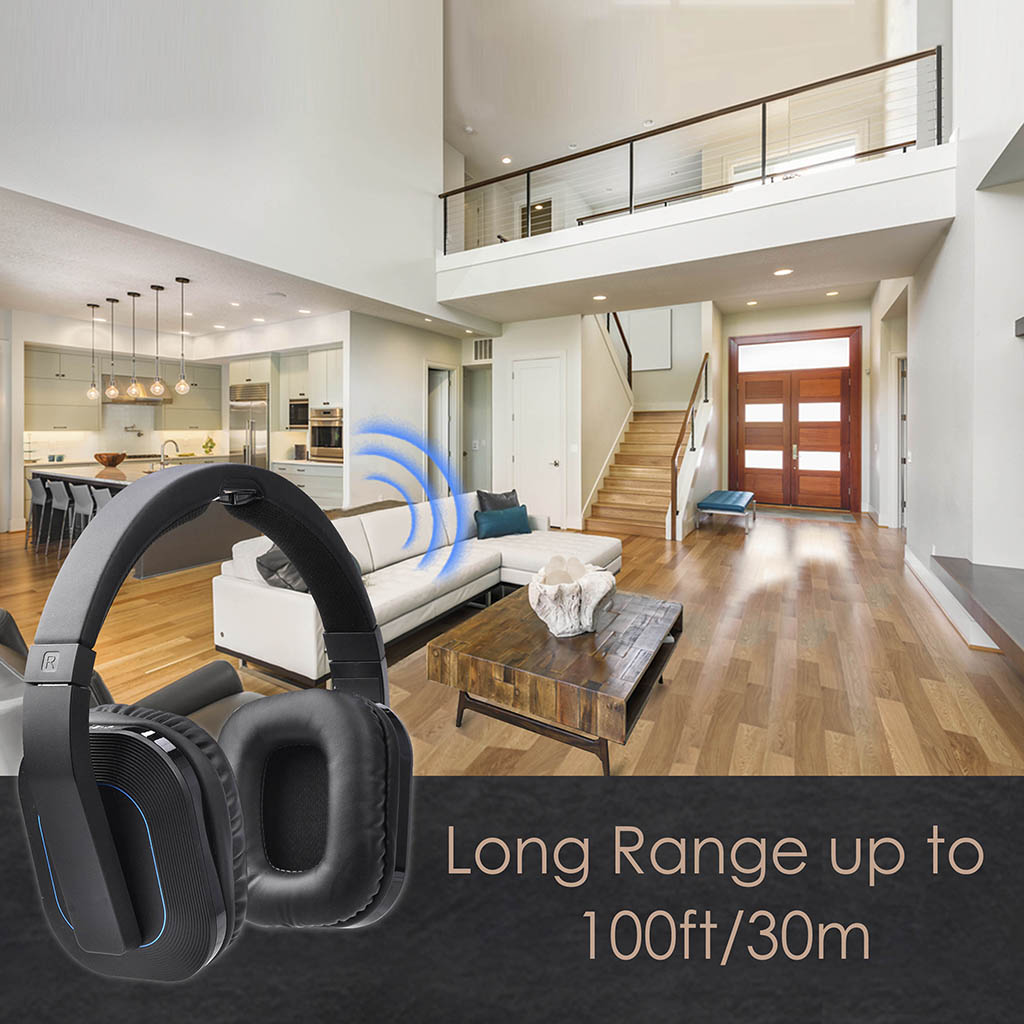 HT280 Wireless TV Headphones for Seniors, up to 100ft / 30m of  free range listening.