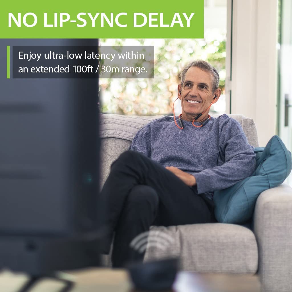 Medley Clear (6018) Wireless TV Earbuds, no lip-sync delay with extended wireless range up to 100 ft.