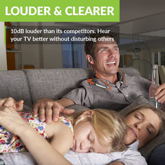 Medley Clear (6018) Wireless TV Earbuds, up to 10dB louder TV audio for clearer listening without disturbing others.