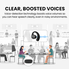 AcuEar Pebble Hearing Amplifier with Microphone for Seniors, amplifies voices and reduces background noise for clearer speech in noisy environments.