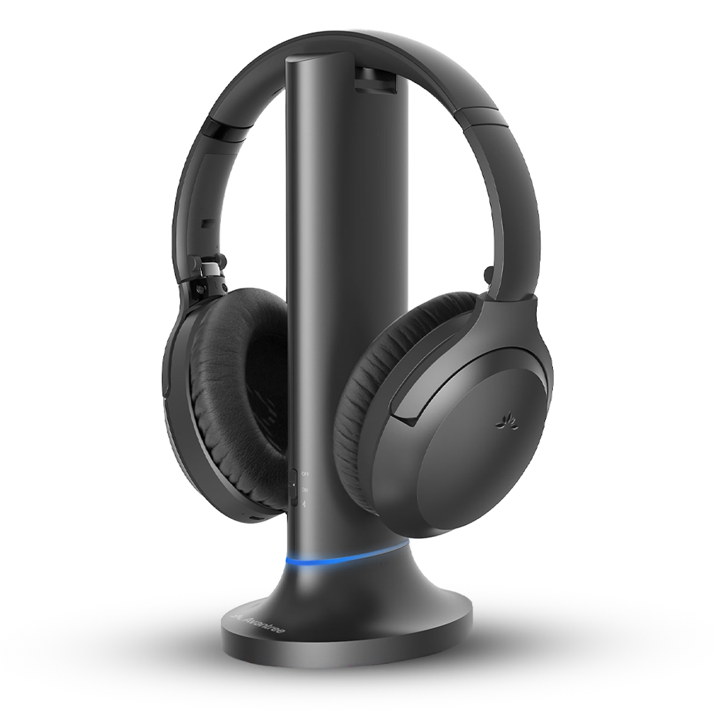 Opera Plus Wireless TV Headphones with Clear Dialogue and Boosted Volume for Seniors, optical and AUX soundbar passthrough; HDMI passthrough not supported.