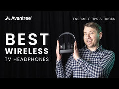 Ensemble Wireless TV Headphones with transmitter and charging base, compatible with TVs optical or 3.5 mm AUX output; soundbar passthrough setups not supported. Tips & Tricks