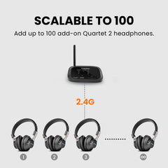 Quartet 2 Wireless Group Listening Headphones Set for TV, church and venues.  expandable to 100 headphones with Quartet-Extra