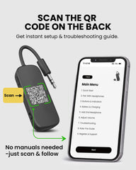 Relay Bluetooth Adapter for Airplanes, easy-to-scan setup for quick and hassle-free Bluetooth headphone pairing.