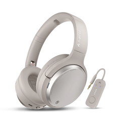 Sky Eon Airplane Headphones with Bluetooth Adapter, wireless transmitter and noise-canceling headphones for in-flight audio, travel, calls, and TV use with plug-and-play setup.