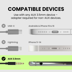 Slumber B AUX Wired Pillow Speaker for Sleeping, plug-and-play with AUX phones, tablets, radios, and other compatible devices.