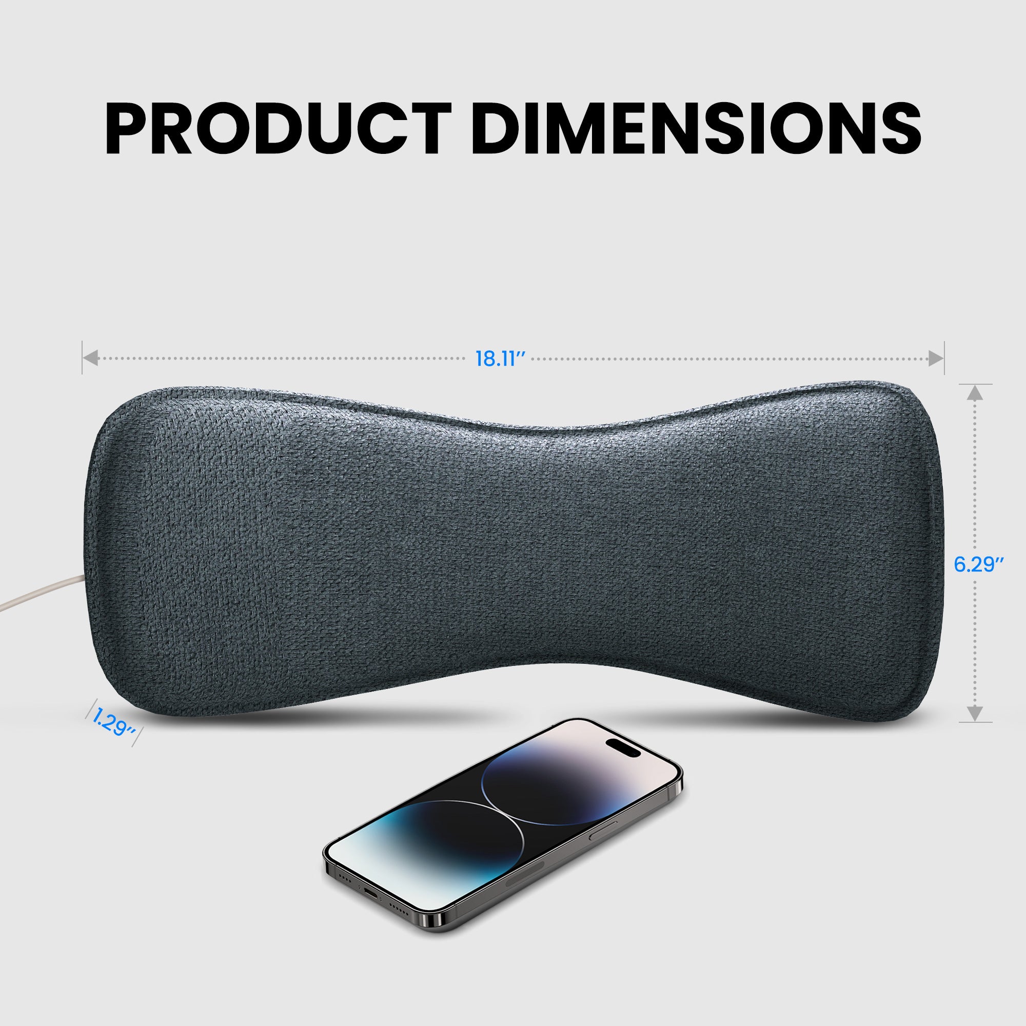 Pillow Speaker for Sleeping with low-volume audio, product size 460mm × 160mm × 33mm.