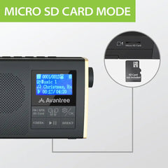 SoundByte T Portable FM Radio with Bluetooth featuring Micro SD card playback for music, audiobooks, and offline audio listening.