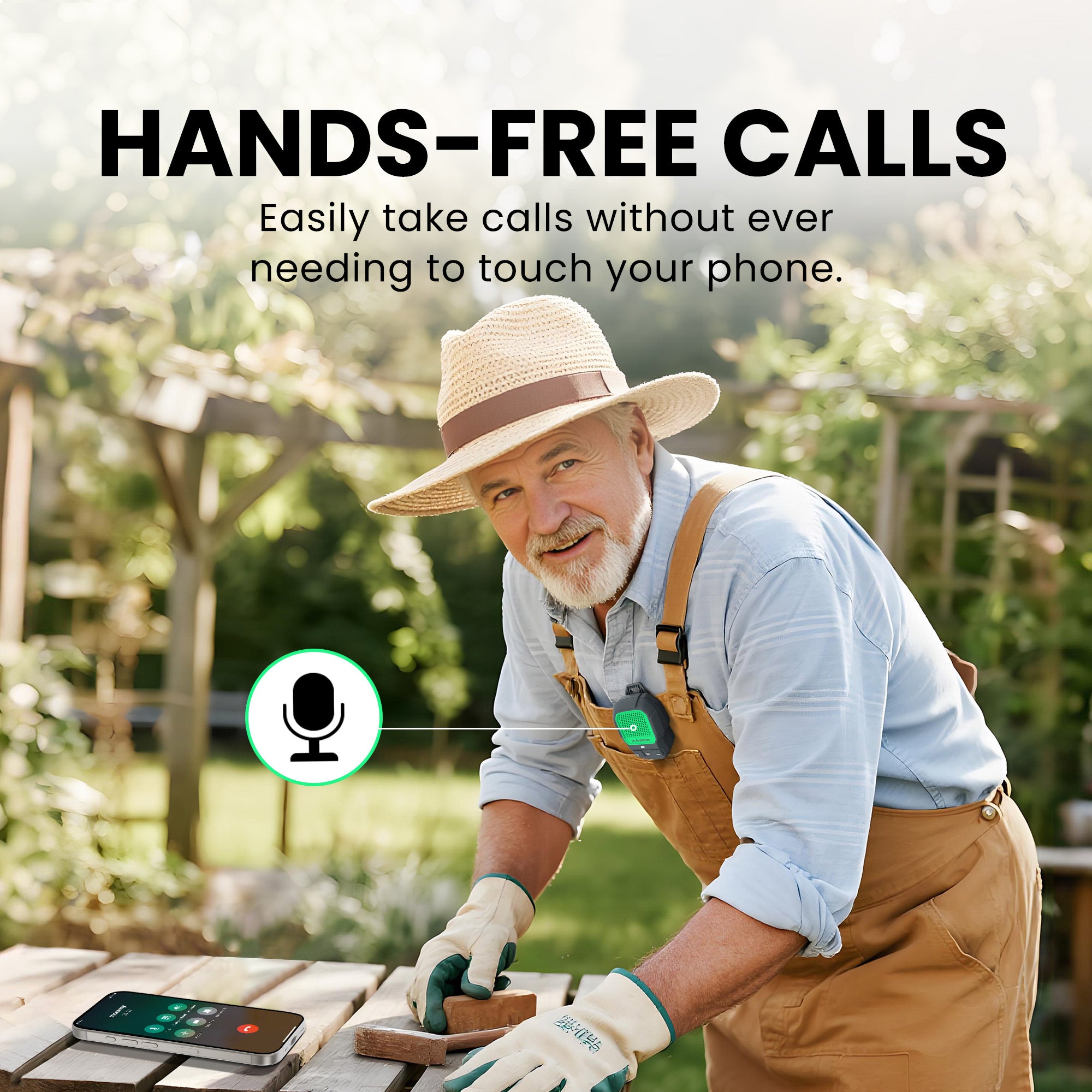 ShareCast Solo Clip-On Auracast Speaker with Bluetooth 5.4 LE Audio, hands-free wearable speaker for clear phone calls.