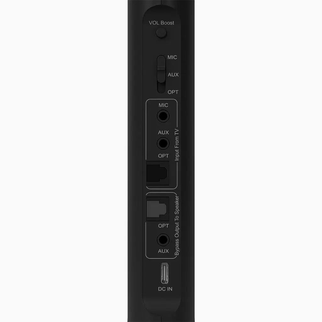 Duet Dual Wireless Headphones for TV, 2.4G connection, works with TV optical, AUX, or MIC outputs, with optical and AUX soundbar passthrough and volume boost.