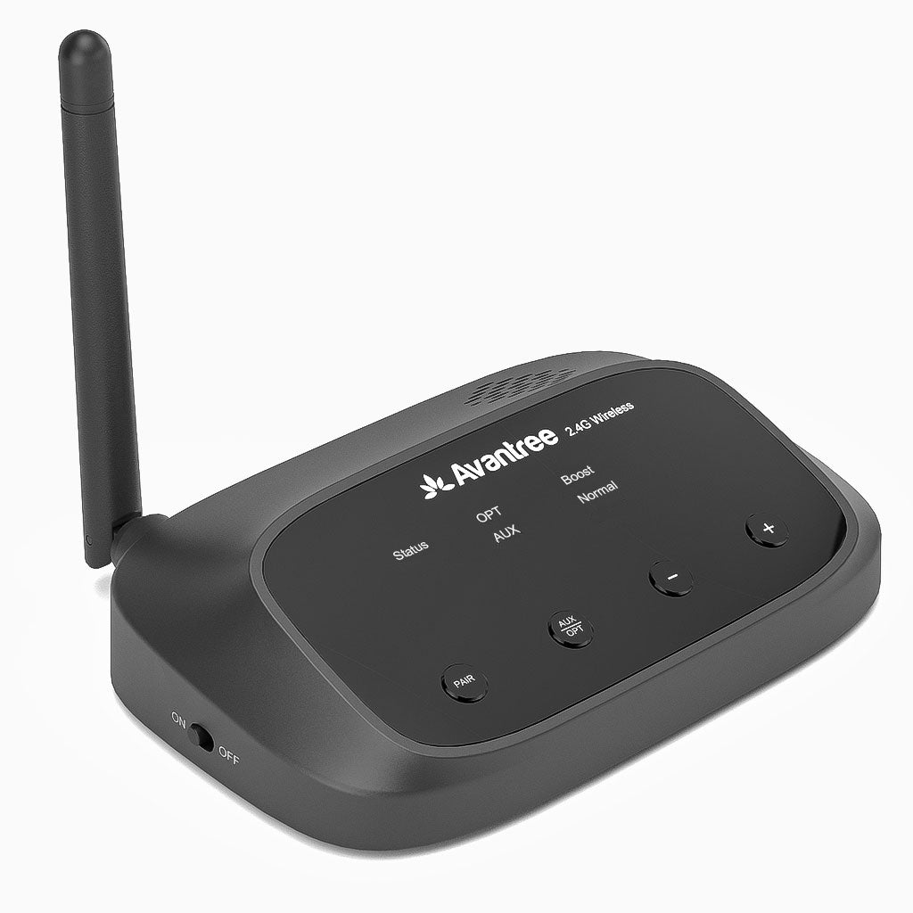Quartet Wireless Broadcasting Set for Parties and Outdoor Activities, optical, AUX, and RCA inputs for TVs, mixers, and projectors.