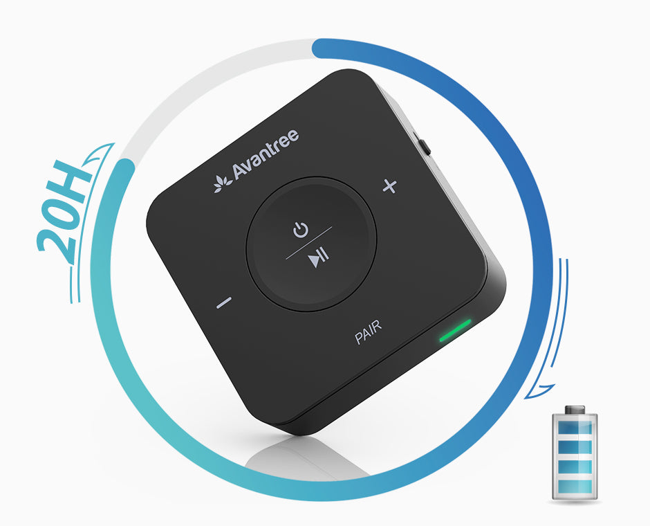 TC417 Portable Bluetooth Audio Transmitter & Receiver, up to 20-hour battery with full recharge in just 2 hours.