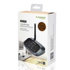 Oasis Plus Bluetooth Transmitter for TV, includes transmitter unit and audio accessories for easy setup.