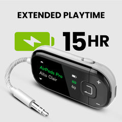 Voyager Bluetooth airplane adapter with OLED screen for Bluetooth and Auracast headphones. Up to 15H of playtime 

