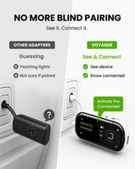 Voyager Bluetooth airplane adapter with OLED screen, see connected device display 