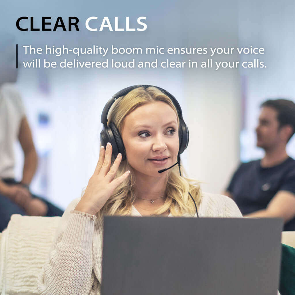 Aria Line M Wired Over-Ear Headphones for TV,  high quality boom microphone for loud and clear calls.