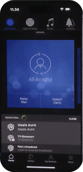Beltone app, step 3: Select the broadcast