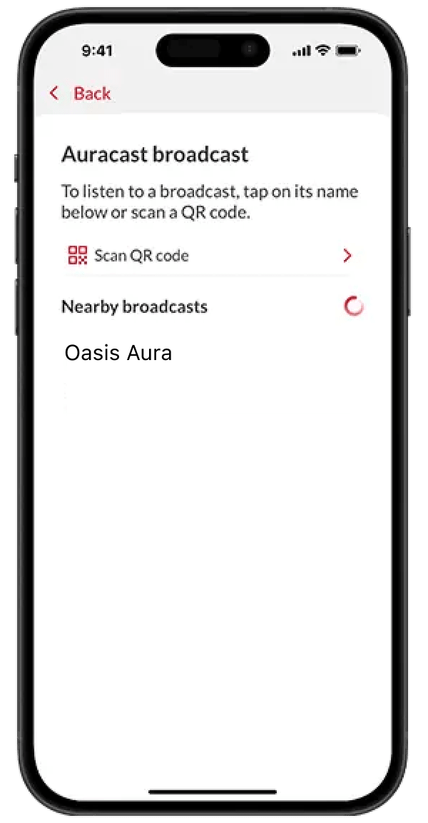 Bernafon app broadcast selection screen