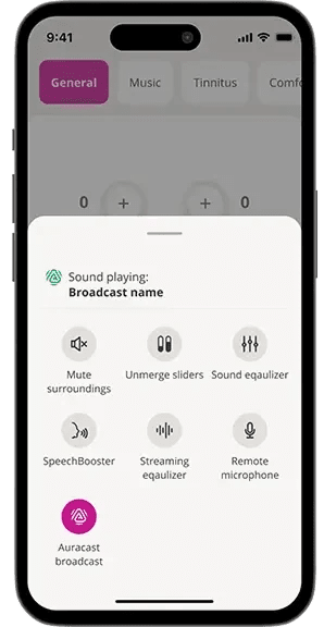 Auracast broadcast option in Oticon Companion App