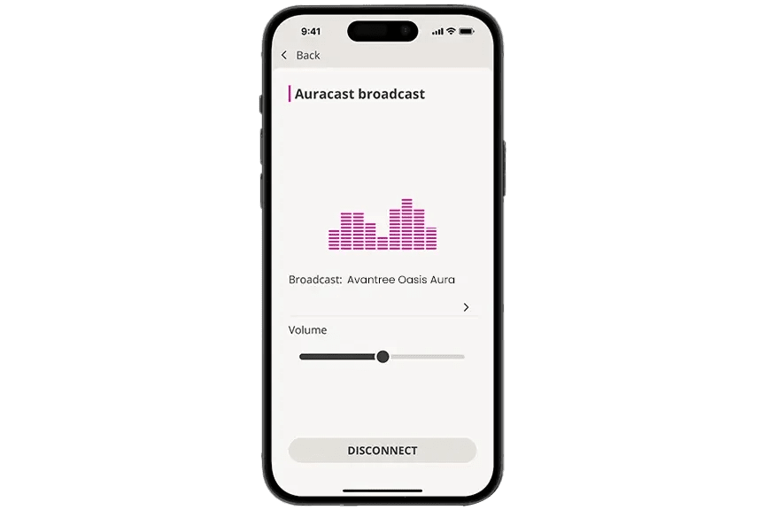 Auracast broadcast volume control in Oticon Companion App